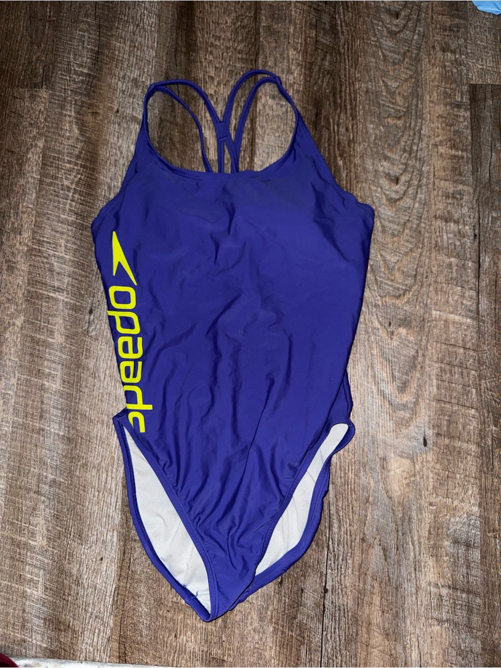 Speedo Blue One-Piece Swimsuit with Yellow Side Logo